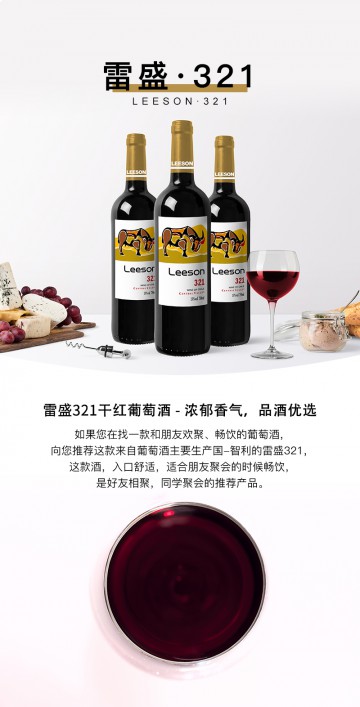 雷盛红酒321智利干红葡萄酒